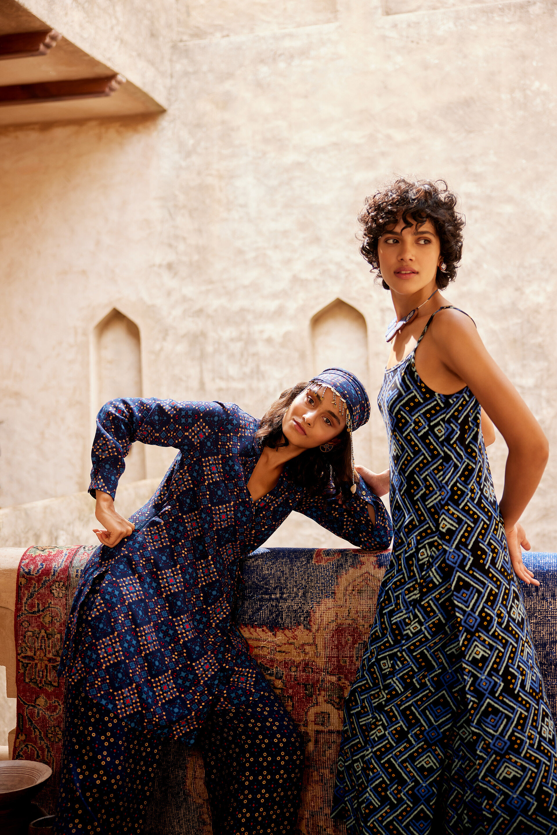 Ikat Inspired Print viscose Knit Kurta Set, Black, image 5